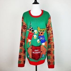 Jolly Sweaters Ugly Christmas Sweater Get Blitzed Reindeer Beer Knit Holiday